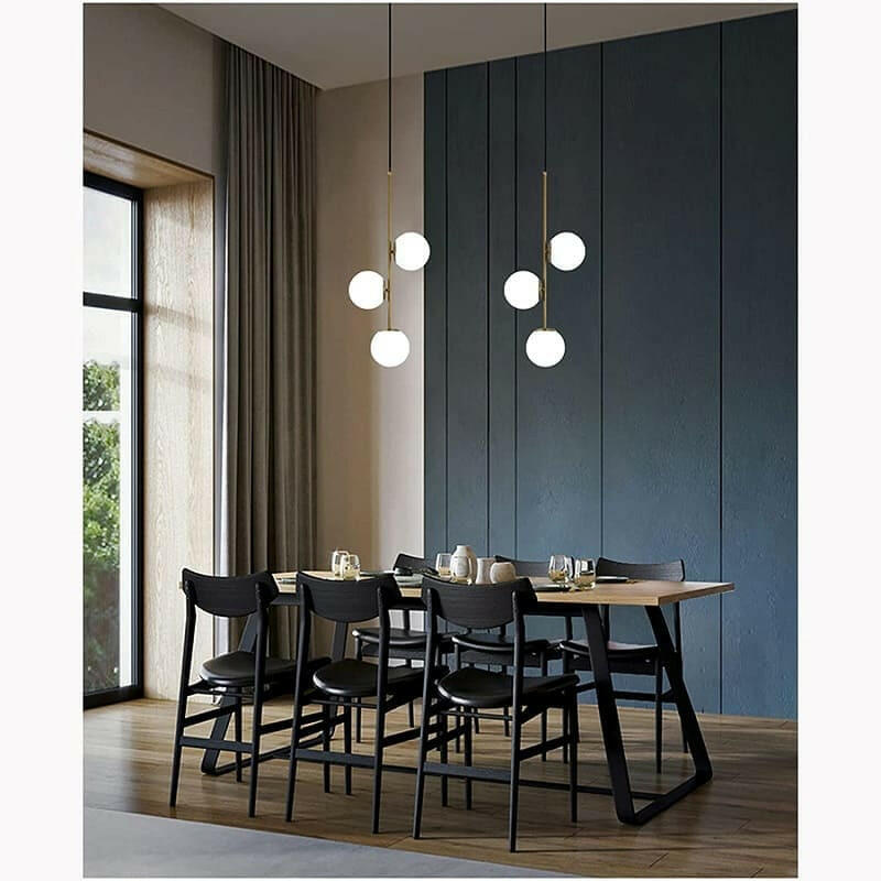 Althar - 3/2 Light White Glass Ball Pendant Light in White Glass and Gold Brass