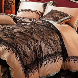 Ambrozeya Luxury Silk Cotton Black Lace Duvet Cover Set | Bright & Plus.