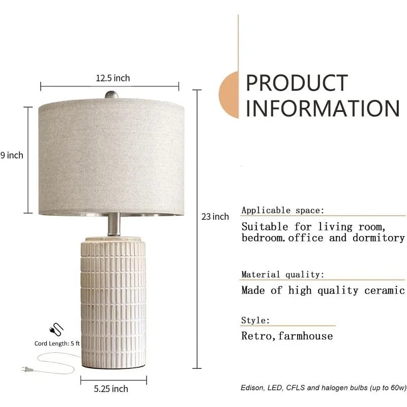 Anton - Set of 2 Modern 23" Ceramic Table Lamps for Living Room