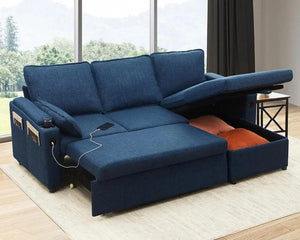 2-in-1 Sleeper Sofa Bed with Storage, USB & Cup Holder