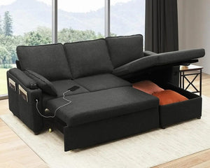 2-in-1 Sleeper Sofa Bed with Storage, USB & Cup Holder