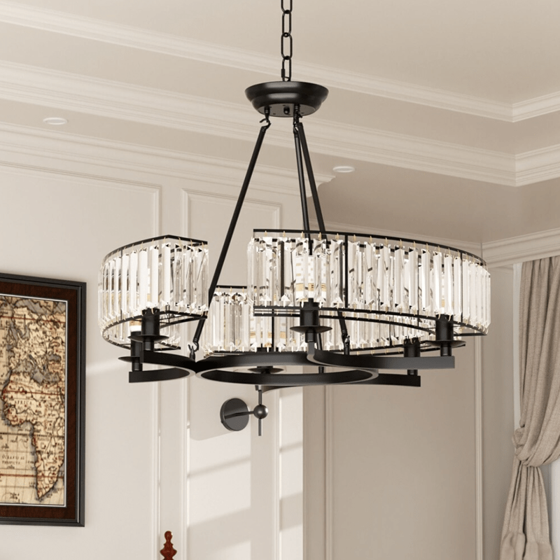 Round Shape Antique Black Industrial Crystal Chandelier