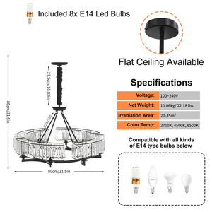 Round Shape Antique Black Industrial Crystal Chandelier