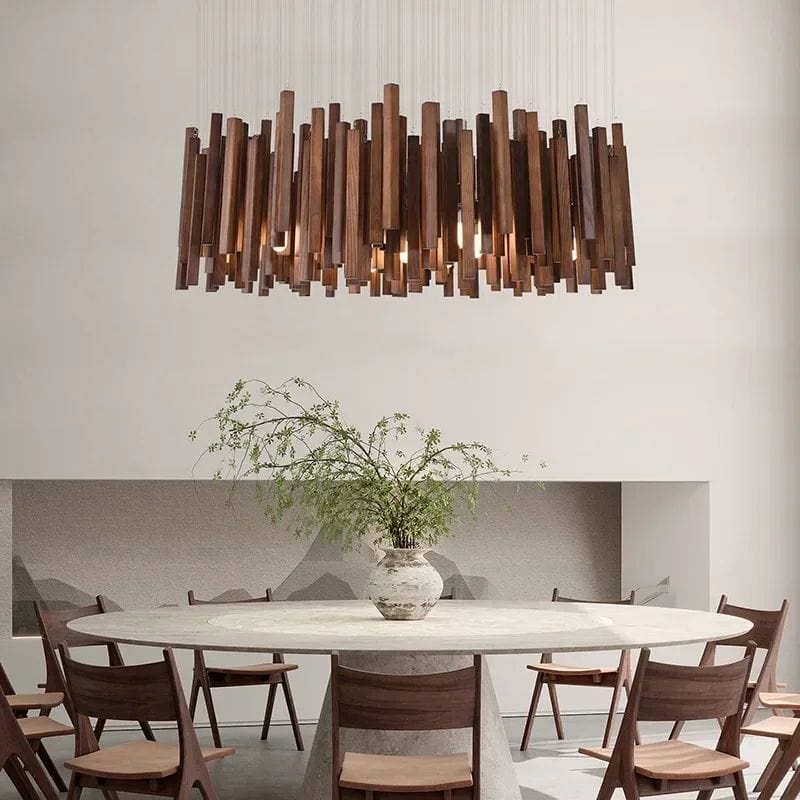 Savia: Wood Modern Chandelier - Contemporary Wood Chandelier - Wooden Chandeliers For Dining Room