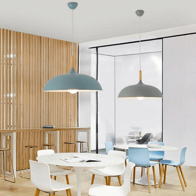 Silke - Modern Style Pendant Lamp in colored aluminum and wood