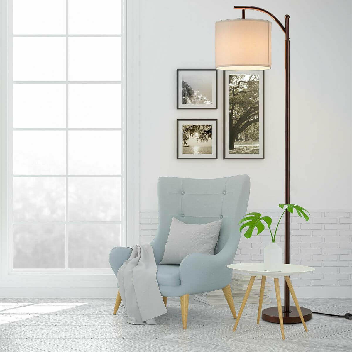 Standing Industrial Arc Light with Hanging Lamp Shade Bedroom | Bright & Plus.